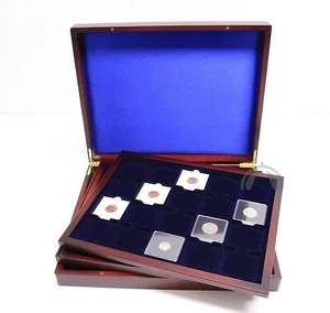 WOOD DISPLAY CASE w/3 Trays for 2x2" Flips or QUADRUM Snaplocks holds up to 60 - Picture 1 of 7