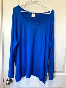 Blair 3X Shirt Top Sweater Blue Solid Long Sleeve Scoop Neck Lightweight Knit - Picture 1 of 5