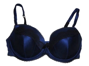 Limited Edition @ M&S Cobalt Blue Silk Blend Satin& Lace Push Up Bra 34DD💜💜 - Picture 1 of 14