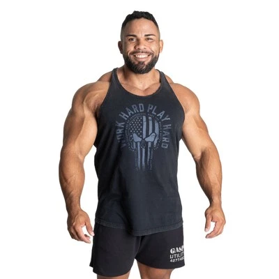 GASP Skull T-Back Acid Washed Black Stringer Tank Top Herren Achselshirt