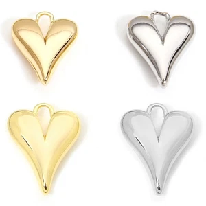 2 Stck. Herz Charms 13,5x10,5 mm Messing Gold Silber Ton 3D Anhänger Schmuckherstellung - Bild 1 von 21
