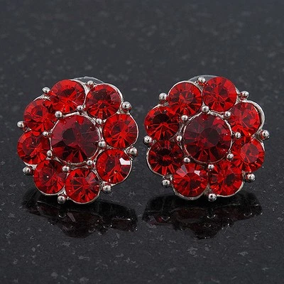 Brincos de flor de cristal em tom de prata/vermelho rubi/18 mm de diâmetro - Imagem 1 de 4