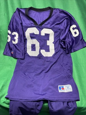 Camiseta y pantalones de uniforme de fútbol americano Russell Athletic auténtico púrpura #63 XL EN MUY BUENA CONDICIÓN Foto 1 de 4