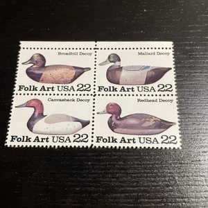 Scott 2138-2141 Plate Block Of 4 Duck Decoys Folk Art 22c - Picture 1 of 3
