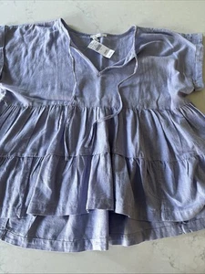 American Eagle Tiered Babydoll Top Women Large Periwinkle Linen Blend Boho Beach - Picture 1 of 7