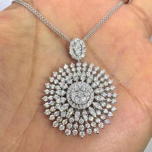 1.90Ct Round Cut Lab Created Diamond Sunburst Pendant 14K White Gold Plated - Picture 1 of 5