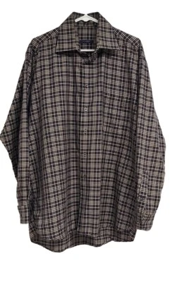 Burberry London Plaid Button Down Long Sleeve Shirt Black Men's Sz L Made In USA - Image 1 of 4