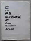 Opel Commodore GS Coupe Road Test Reprint Brochure 1969