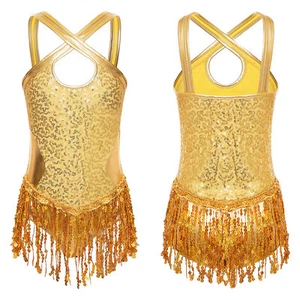 Kids Girls Jumpsuit Dancewear Bodysuit Dance Leotard Sequins Skirt Metallic - Picture 1 of 44