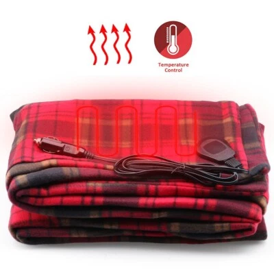 Electric 12V Travel Portable Heated Blanket Car Truck Fleece Throw Heat Control - image 1 of 4