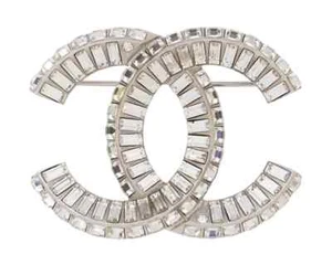NEW CHANEL Baguette Crystal Strass CC Logo Brooch Pin Silver - Picture 1 of 11