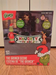 9 foot LED Grinch And Max Naughty or Nice Christmas Airblown Inflatable Gemmy - Picture 1 of 4