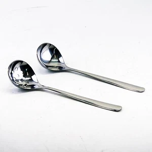 20cm S/steel Soup Gravy & Slotted Ladle 2PC Set Serving Cooking Skimmer Utensil - Picture 1 of 5