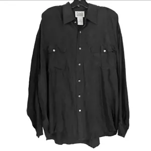 Camisa de vestir vintage con botones grandes brillantes detalles 100 % seda para hombre negra - Imagen 1 de 13
