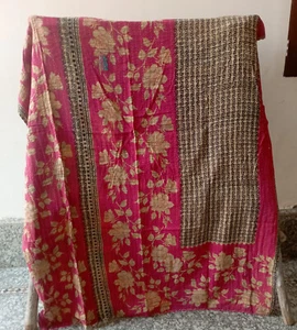 Vintage Indian Kantha Quilt Bedding Coverlet Reversible Bedspread Blanket Throw - Picture 1 of 2
