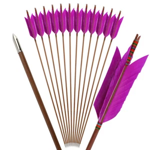 6/12Archery Bamboo Arrows 33" Turkey Feathers Longbow Recurve Bow Hunting Target - Picture 1 of 21