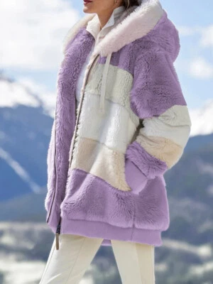 Chaqueta con capucha mullida de piel para mujer Parka Abrigo polar Invierno Abrigo cálido Prendas exteriores Foto 1 de 4