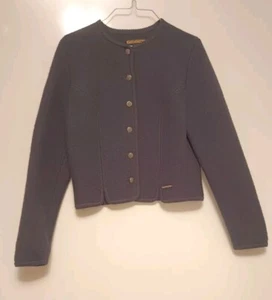 Geiger Tyrol Austria Boiled Wool Cardigan Knit Sweater Jacket Navy Sz 42- Large - Picture 1 of 8