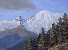 Original Oil Painting Landscape Mountains Snow Trees Pallet Knife Impressionism