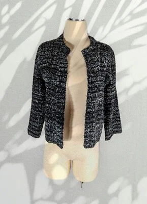 NUEVO CON ETIQUETAS APT 9 $60 Negro Gris BOUCLE Chaqueta Recortada Cárdigan Brillante TWEED Talla Pequeña Foto 1 de 4