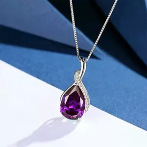 Crystal Amethyst Pendant Chain Necklace 925 Sterling Silver Womens Jewellery UK - Picture 1 of 4