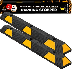 Parking Block Curb Stop, 48" Heavy Duty Yellow Reflective Strip - 2 Pack - Picture 1 of 6
