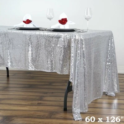 60" x 126" Sequin RECTANGULAR Tablecloth Dinner Wedding Linens Party Decorations - Image 1 of 2