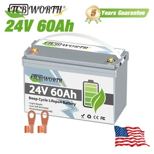 24V 60Ah LiFePO4 Lithium Battery BMS Solar Deep Cycle for Home RV Solar Off-grid - Picture 1 of 12