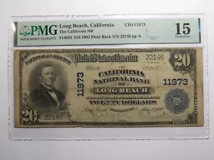 $20 1902 Long Beach California National Currency Bank Note Bill #11873 F15 PMG - Picture 1 of 5