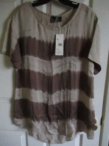 TG XS Eileen Fisher Moka Ballet Neck Shibori Top a righe con pieghe - Foto 1 di 2