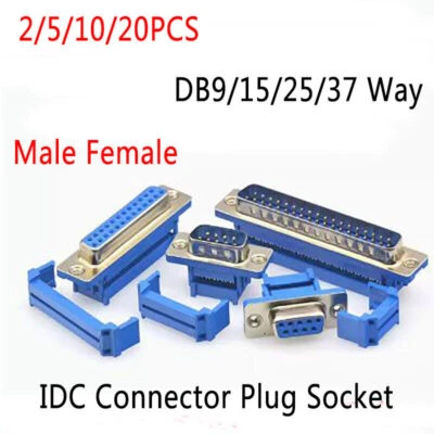 5Pcs DB9/15/25/37 Way Male IDC Connector Plug Socket D-Sub Blue - Image 1 of 2