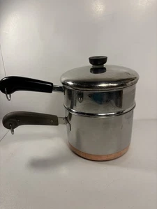 Vintage 3 Pc Set 1801 Revere Ware Copper Bottom 3 Qt Sauce Pan & Steamer Insert - Picture 1 of 10