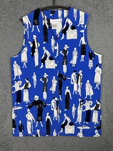 Susan Graver Style Tunic Sleeveless Top Blouse Blue Abstract Fashion AOP Large - Picture 1 of 8