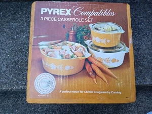 Vintage Pyrex Compatibles Butterfly Gold 3 Pc. Casserole Set 480-4 New Unopened - Picture 1 of 6