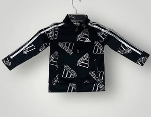 Adidas Kids 2T Black Silver Shiny Active Full Zip Jacket 3 Strips - Picture 1 of 9