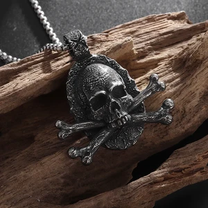 Piraten Totenkopf Halskette gekreuzte Knochen Schmuck Gothic - silber Skelett Anhänger - Bild 1 von 8