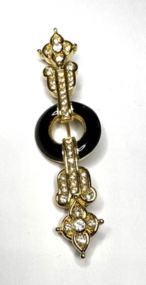 Authentic Christian Dior Black Enamel and Crystals Pin Brooch - Image 1 of 4