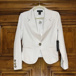 Tahari Blazer Damen klein weiß Leinenmischung Cropped Knopf klassische Jacke Neu mit Etikett - Bild 1 von 12