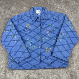 Vtg Blue Floral Quilted Jacket Size XXL Tantrums Boho Artsy Grandma Shabby Chic - Picture 1 of 4