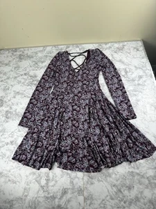 Kimchi Blue Katryna Floral Lace-Up Back Dress Size S Long Sleeve Maroon Boho” - Picture 1 of 8