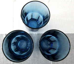 Vintage Set Of 3 Libby Crisa Cobalt Blue 8 Panel Drinking Glasses - Picture 1 of 3
