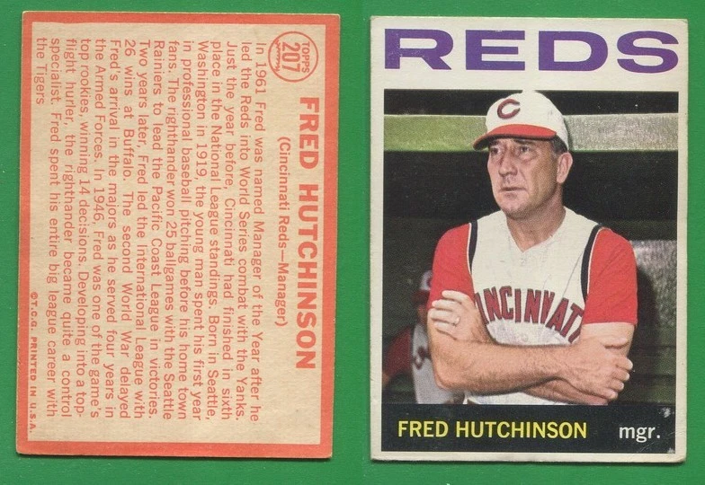 Béisbol Topps 1964 ~~~ Fred Hutchinson ~~~ No. 207 ~~~ Envío y devolución gratuitos Foto 1 de 1