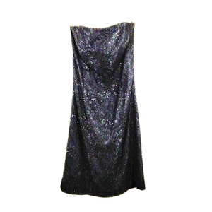 White House Black Market Black Sequin Strapless Cocktail Dress Lace Party Size 2 - Picture 1 of 9