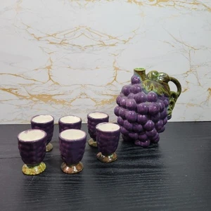 ceramic decanter set in the shape of a bunch of grapes & Shot Glasses 7 pcs - Picture 1 of 13