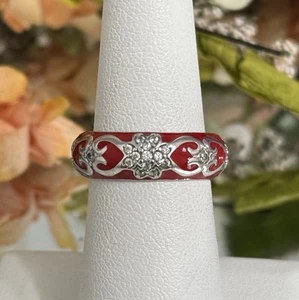 Hidalgo 925 Sterling Silver Red Enamel CZ Detailed Ring Band Size 6 - Picture 1 of 10