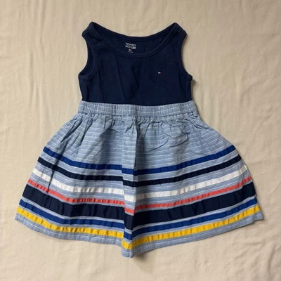 Tommy Hilfiger Dress Girls 2T Navy Blue Sleeveless Striped Toddler Preppy Logo - Image 1 of 4