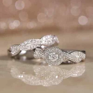 3Ct Lab-Created Diamond Women's Jewelry Bridal Set Ring 14K White Gold Plated - Picture 1 of 3