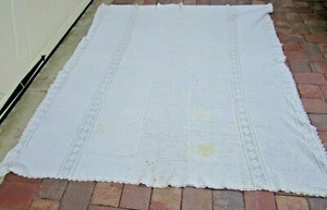 Vintage Ivory Crochet Coverlet Bed Ecru Off White Cotton 31720 Tablecloth Canopy - Picture 1 of 7