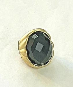 JD9675 DESIGNER INSPIRED GOLD TONE METAL BLACK GEMSTONE STRETCH RING - Picture 1 of 2