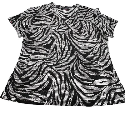 Koi Lite Medical Scrub Top Womens Lg Animal Print Black White 350PR Short Sleeve - Image 1 of 4